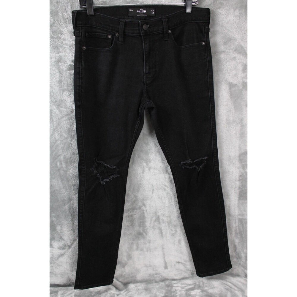 Hollister Ripped Black No Fade Advanced Stretch Skinny Men's Jeans 31x30